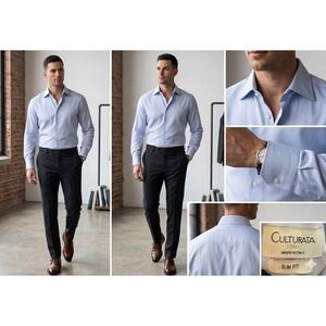 Culturata Roma Mens Slim Fit Dress Shirt Light Blue Cotton Made In Italy 15.5 39